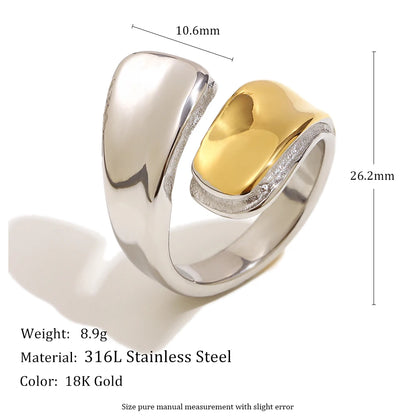 MamacitaSlay 316L Stainless Steel Two Tone Asymmetric Opening Ring Party Waterproof Jewelry Women's Unique Cool Creative Gift