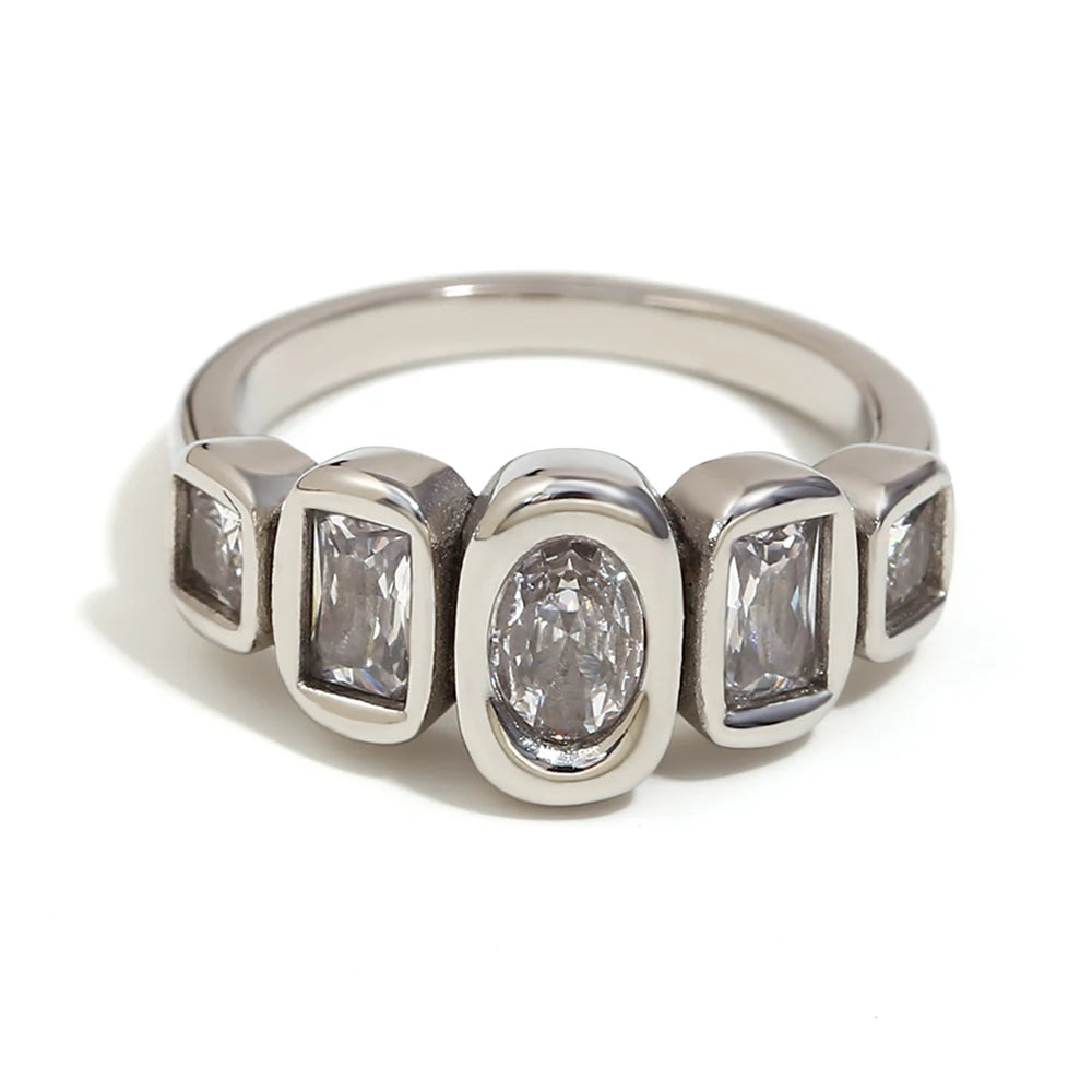 MamacitaSlay Wedding Classic Geometric Zircon rings Luxury Finger Decoration gift trendy women's stainless steel jewelry