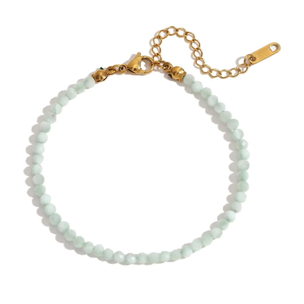 MamacitaSlay Summer 3mm natural stone amazonite Turquoise Jade Larimar Bracelet on the leg Waterproof Anklets jewellery women