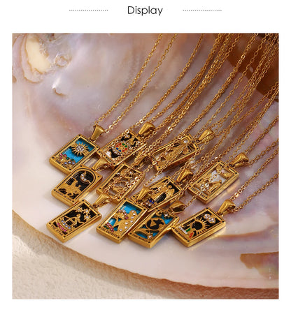 MamacitaSlay 316L Stainless Steel Zircon Tarot Necklace 18K Gold Plated Waterproof Jewelry Women's Creative Elegant Necklace