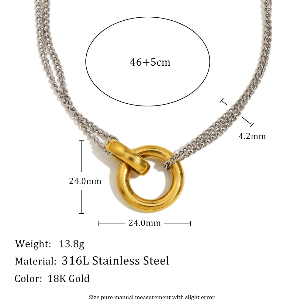 MamacitaSlay Minimalist Stainless Steel Ring Double Color Necklace Suitable For Women's Charm Waterproof Neck Jewelry Party Gift