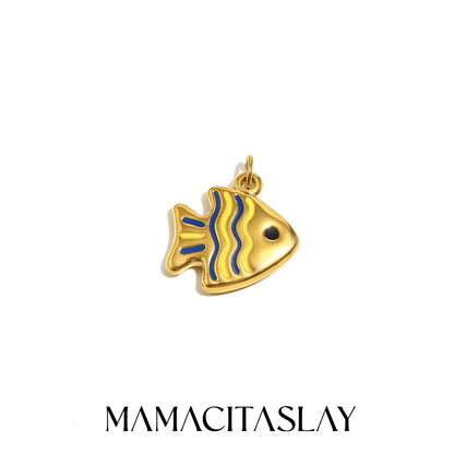 MamacitaSlay 316L Stainless Steel Enamel Ocean Style Fish Charms Earrings Necklace Bracelet DIY Pendant Women's Handmade Gift