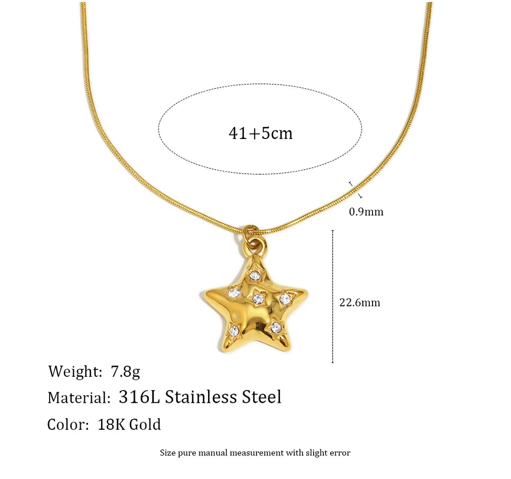 MamacitaSlay 316L Stainless Steel Zircon Star Pendant Necklace 18K Gold Plated Waterproof Jewelry Women's High Quality Necklace