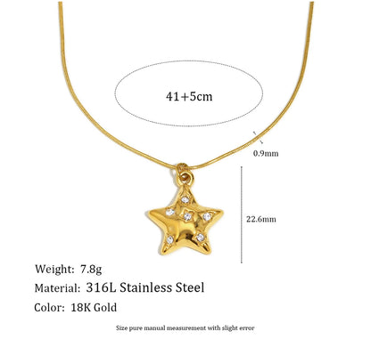 MamacitaSlay 316L Stainless Steel Zircon Star Pendant Necklace 18K Gold Plated Waterproof Jewelry Women's High Quality Necklace