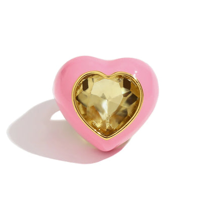 MamacitaSlay Sweet and Colorful Enamel Stainless Steel Heart Rhinestone Open Ring Party Trend Waterproof Jewelry Women's Gift