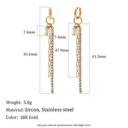 MamacitaSlay 316L Stainless Steel Mixed Chain Zircon Tassel Hoop Earrings 18K Gold Plated Waterproof Statement Jewelry For Women