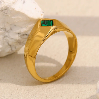 MamacitaSlay Minimalism 316 Stainless Steel Peacock Stone Ring 18K Gold Plated Waterproof Jewelry Women's Charm Ring Party Gift