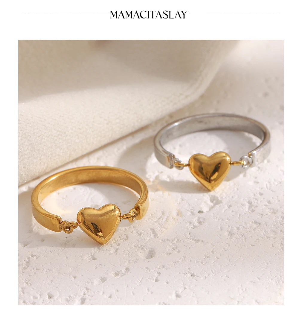 MamacitaSlay 316L Stainless Steel Two Tone Heart Ring Party Waterproof Jewelry Women's Unique Cool Charm Ring 2025 Trend Gift