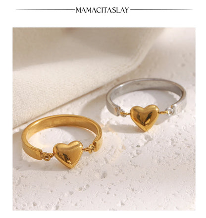 MamacitaSlay 316L Stainless Steel Two Tone Heart Ring Party Waterproof Jewelry Women's Unique Cool Charm Ring 2025 Trend Gift