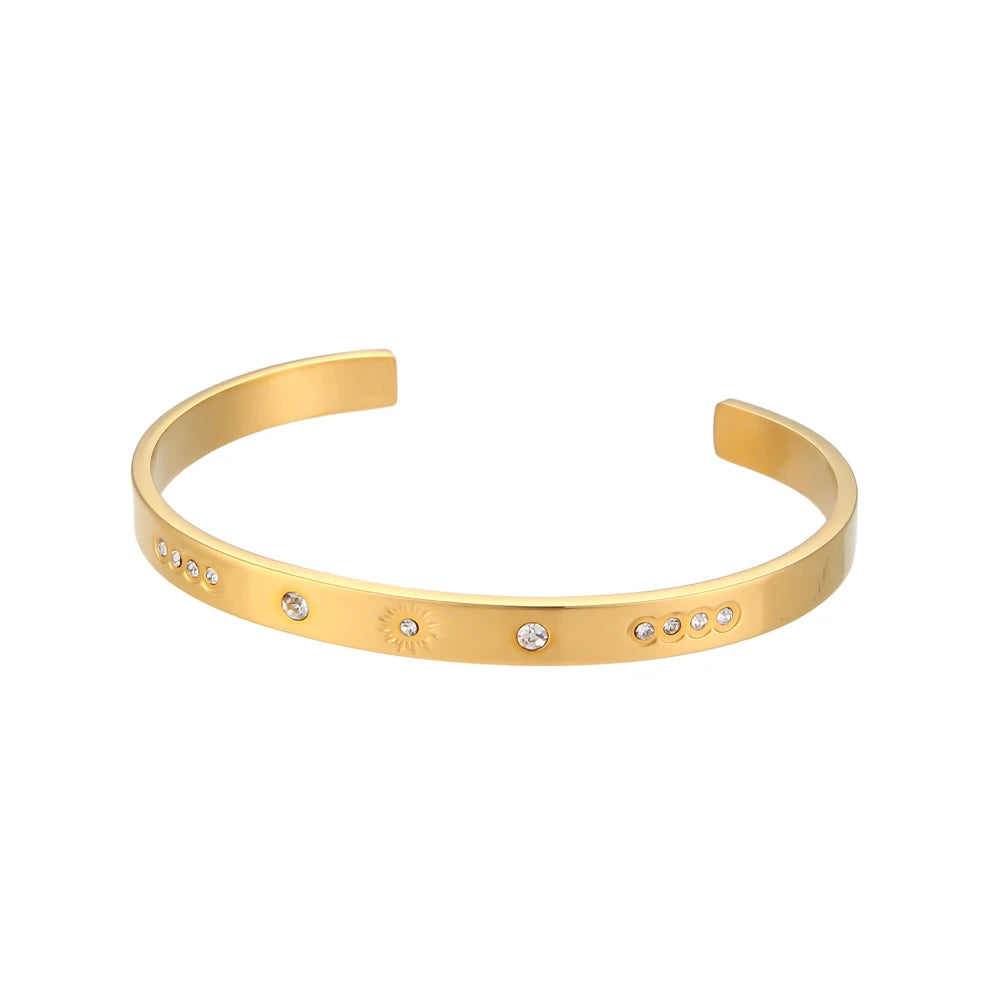 18K Gold Plated Deliacte Luxury Colorful Zircon Shiny Stars Cuff Bangles High Quality Waterproof Jewelry Bracelets for Women