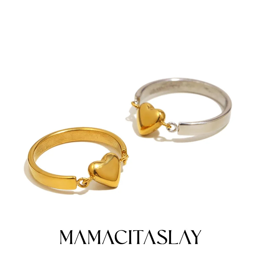MamacitaSlay 316L Stainless Steel Two Tone Heart Ring Party Waterproof Jewelry Women's Unique Cool Charm Ring 2025 Trend Gift