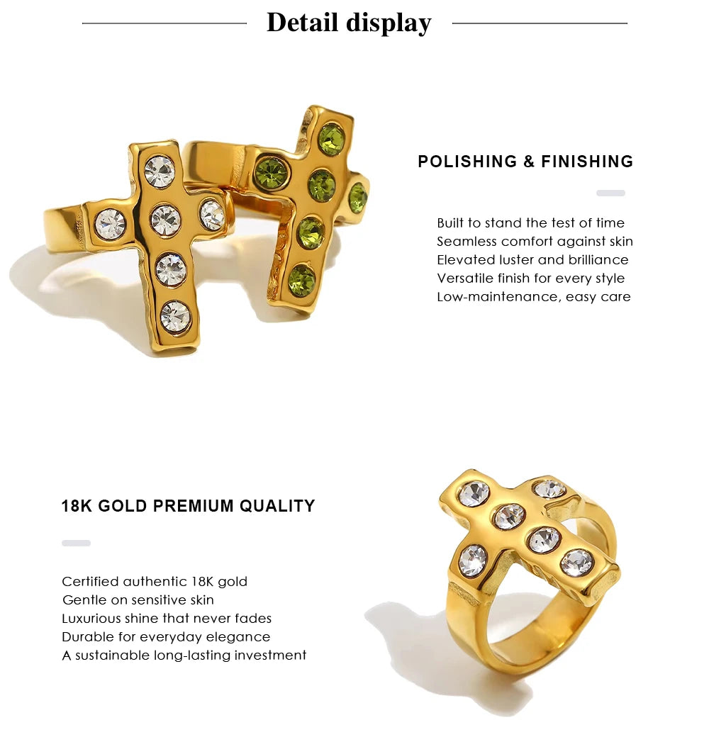 MamacitaSlay 316L Stainless Steel Zircon Cross Ring Party Waterproof Jewelry Women's High Quality Ring 2025 Classic Charm Gift