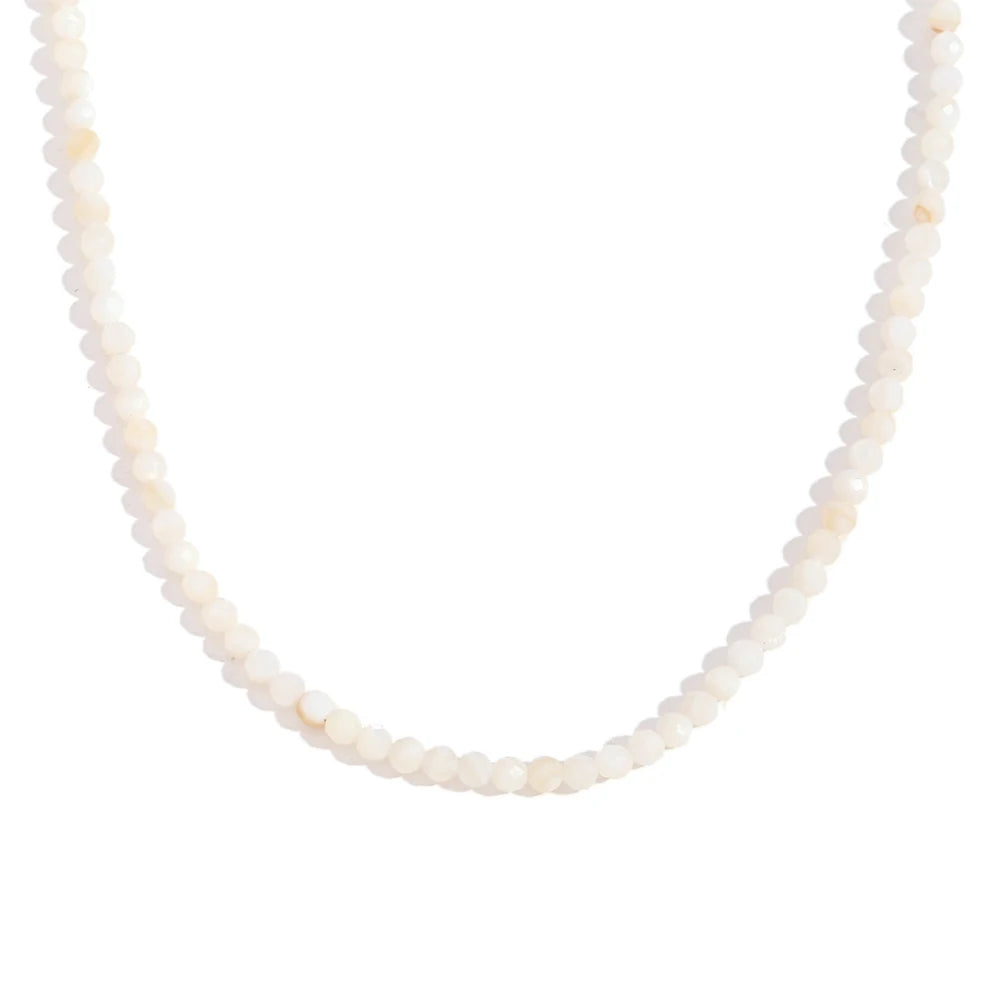 MamacitaSlay Simple 316L Stainless Steel Natural Stone Bead Necklace Waterproof Neck Jewelry Women's Elegant Statement Necklace