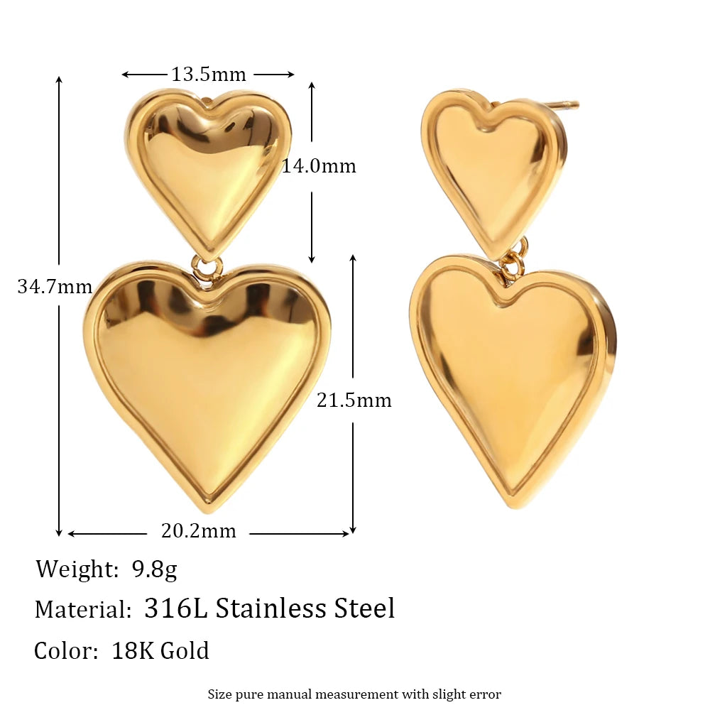MamacitaSlay 316L Stainless Steel Mixed Color Heart Drop Earrings 18K Gold Plated Waterproof Jewelry For Women Everyday Wear