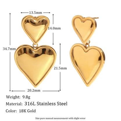 MamacitaSlay 316L Stainless Steel Mixed Color Heart Drop Earrings 18K Gold Plated Waterproof Jewelry For Women Everyday Wear
