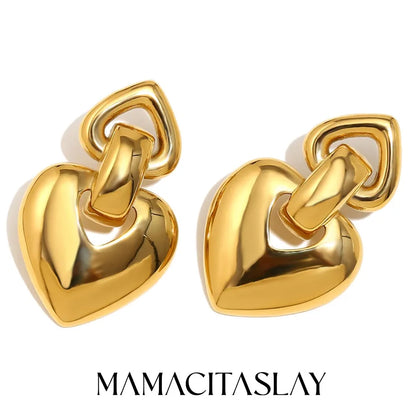 MamacitaSlay 18K Gold Plated Stainless Steel Heart Shaped Earrings Party Waterproof Jewelry Women's Charm Statement Earrings