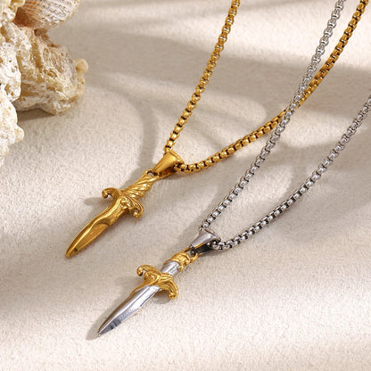 MamacitaSlay 316L Stainless Steel Mixed Color Sword Necklace 18K Gold Plated Waterproof Jewelry Hip Hop Style Unique Necklace