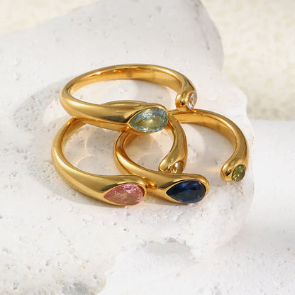 MamacitaSlay 316L Stainless Steel Multicolour Zircon Open Ring 18K Gold Plated Waterproof Jewelry Women's Minimalist Ring Gift