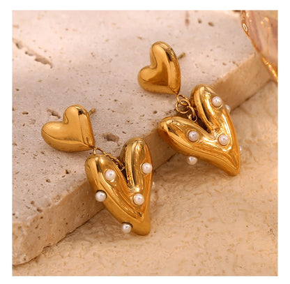 MamacitaSlay Elegant Imitation Pearl Heart Earrings 316L Stainless Steel Fashion Women Jewelry For Wedding Party Daily Wear