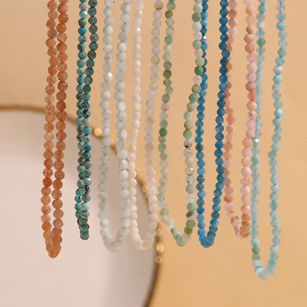 MamacitaSlay Simple 316L Stainless Steel Natural Stone Bead Necklace Waterproof Neck Jewelry Women's Elegant Statement Necklace