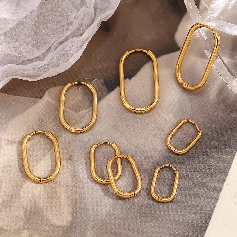 MamacitaSlay Classic Multi-Size U-Shape Hoops 18K Gold Plated Women's Earrings Waterproof 316L Stainless Steel Women's Jewelry