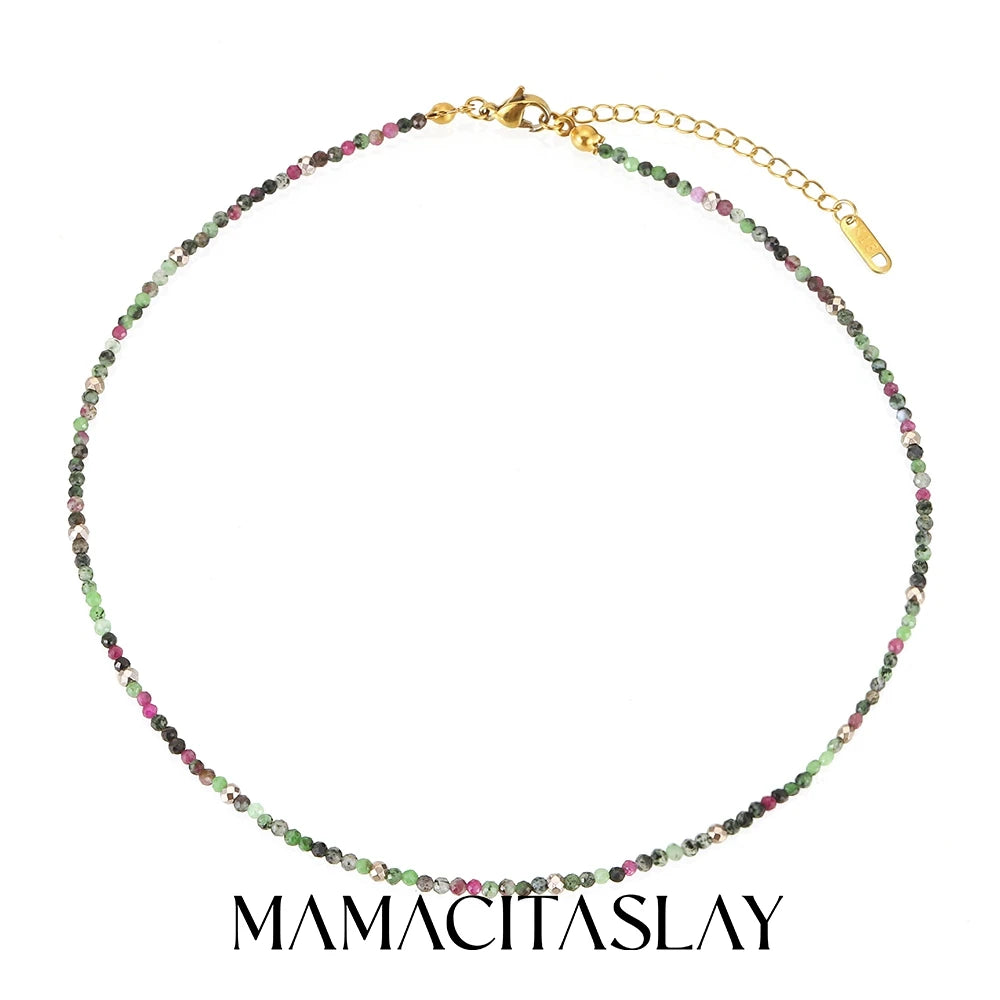 MamacitaSlay 316L Stainless Steel Natural Stone Necklace Elastic Rope Bracelet Handmade Waterproof Jewelry Women's Classic Gift