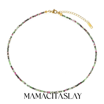 MamacitaSlay 316L Stainless Steel Natural Stone Necklace Elastic Rope Bracelet Handmade Waterproof Jewelry Women's Classic Gift