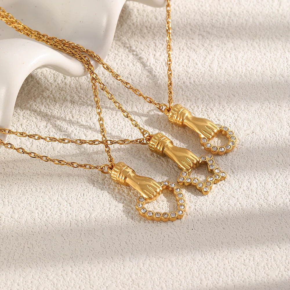 MamacitaSlay 316L Stainless Steel Hand Holding CZ Pendant Necklace 18K Gold Plated Waterproof Jewelry For Women Unique Gift