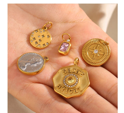 MamacitaSlay 316L Stainless Steel Zircon Star Portrait Letter Charms Necklace Earrings Bracelet DIY Accessories Women's Ornament