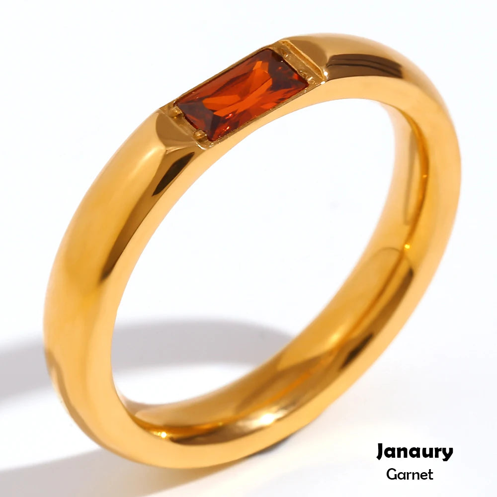 MamacitaSlay 316L Stainless Steel Zircon Birthstone Ring Party Simple Waterproof Jewelry Classic Gift Women's High Quality Ring
