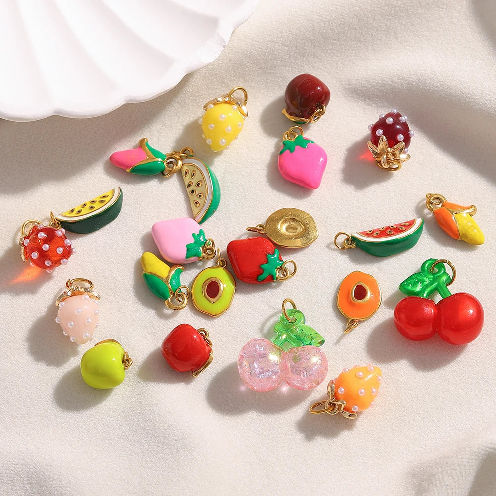 MamacitaSlay Stainless Steel Resin Tropical Fruit Charms Earrings Necklace Bracelet DIY Accessories Women's Waterproof Pendant