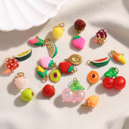 MamacitaSlay Stainless Steel Resin Tropical Fruit Charms Earrings Necklace Bracelet DIY Accessories Women's Waterproof Pendant