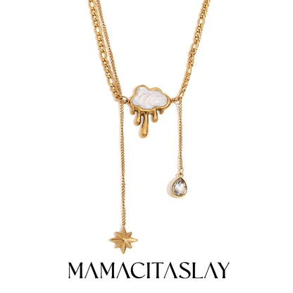 MamacitaSlay Exclusive 18K Gold Plated Stainless Steel Cloud Tassel Star Necklace Waterproof Jewelry Women's Collarbone Chain