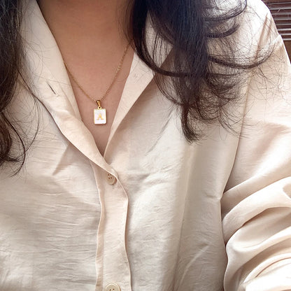 MamacitaSlay 18K Gold Plated Chain Necklaces Male Square Shell Letters Necklaces 316L Stainless Steel Jewelry For Women Gift