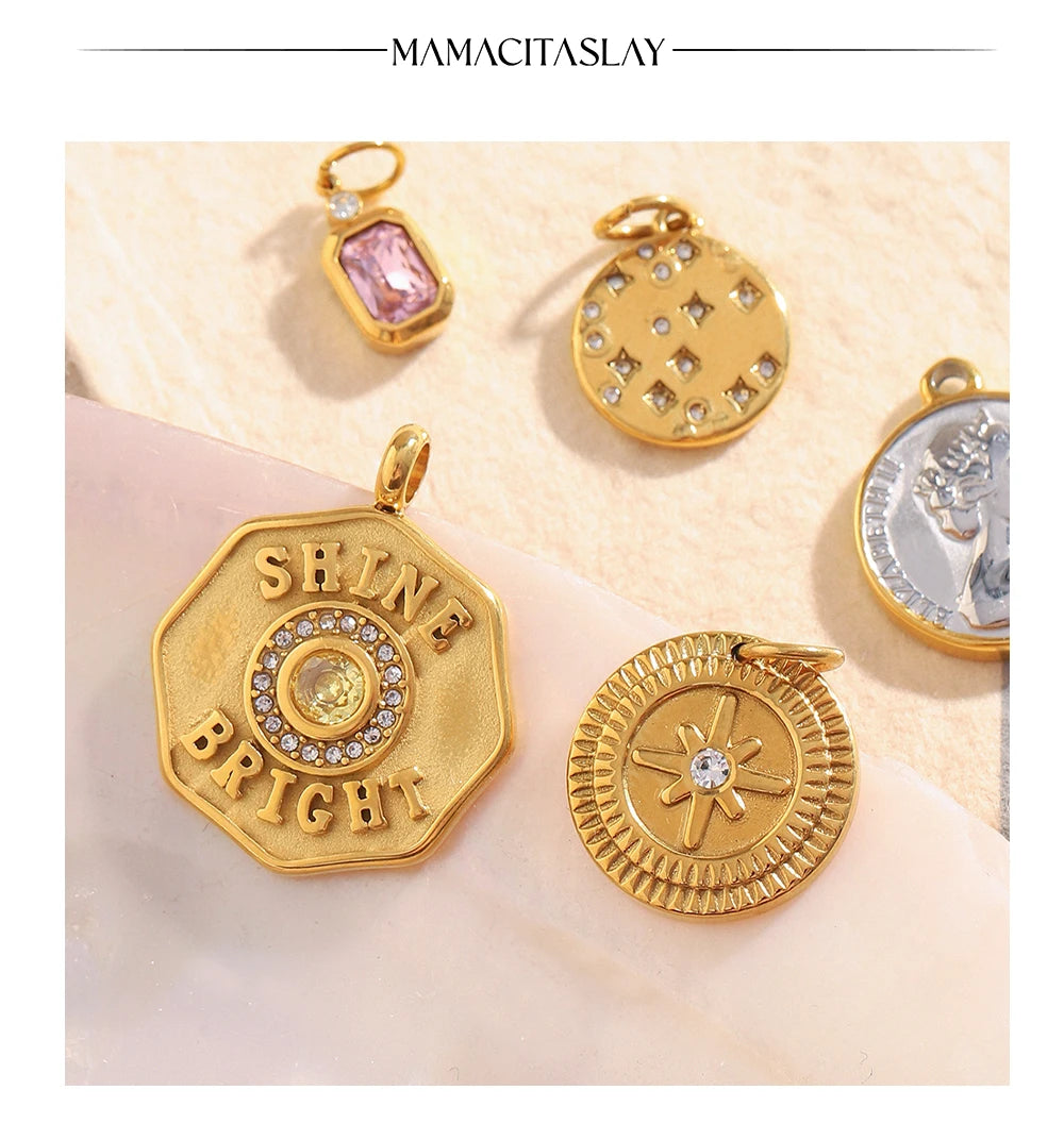 MamacitaSlay 316L Stainless Steel Zircon Star Portrait Letter Charms Necklace Earrings Bracelet DIY Accessories Women's Ornament