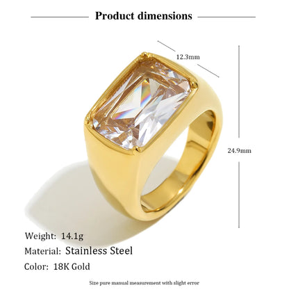 MamacitaSlay 316L Stainless Steel CZ Solitaire Stackable Ring 18K Gold Plated Waterproof Jewelry For Women Elegant Daily Wear