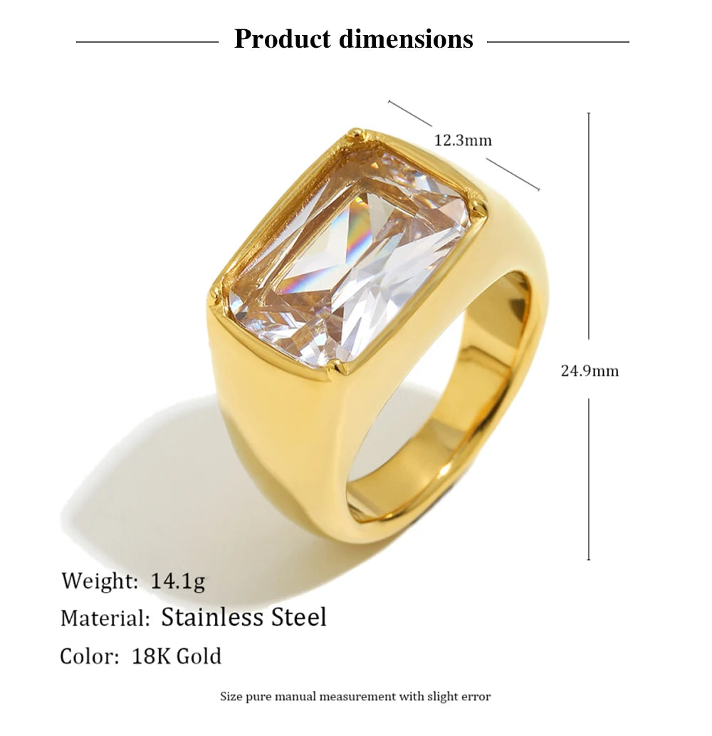 MamacitaSlay 316L Stainless Steel Oval Zircon Natural Stone Stacked Ring 18K Gold Plated Waterproof Vintage Jewelry For Women