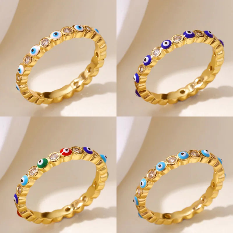Stainless Steel Evil Eye Finger Ring Lucky Aesthetic Turkish Waterproof