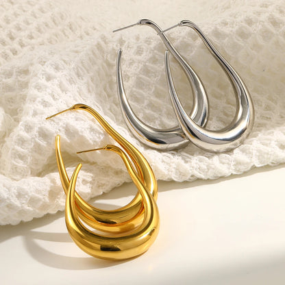 MamacitaSlay Unique Exaggerated 18K Gold Plated Stainless Steel Pear Shape Hollow Hoop Earrings Party Women's Waterproof Jewelry