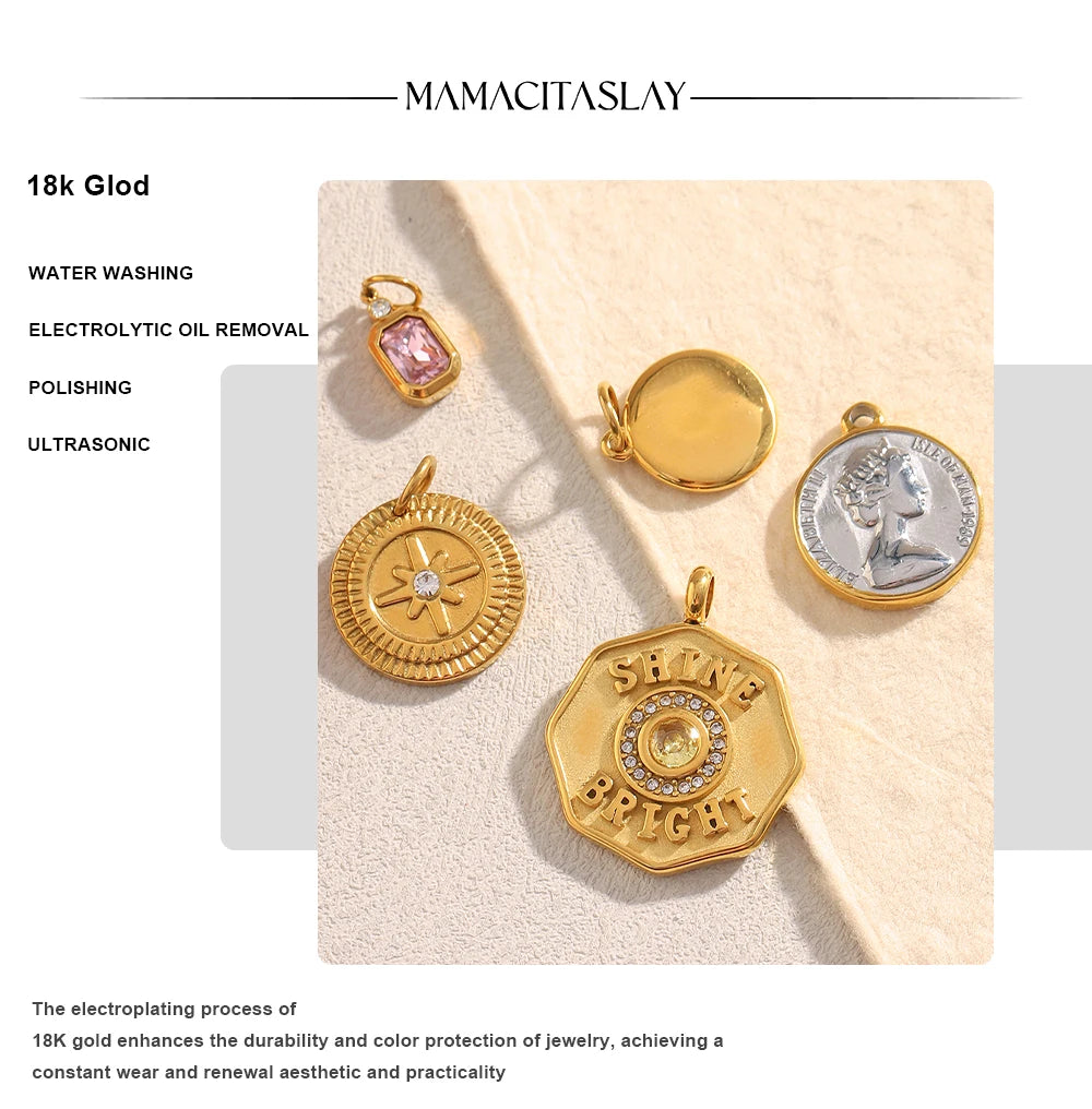 MamacitaSlay 316L Stainless Steel Zircon Star Portrait Letter Charms Necklace Earrings Bracelet DIY Accessories Women's Ornament