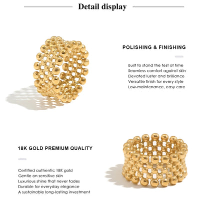 MamacitaPlay 316L Stainless Steel Mesh Hollow Out Ball Ring 18K Gold Plated Waterproof Jewelry For Women Trend Everyday Wear