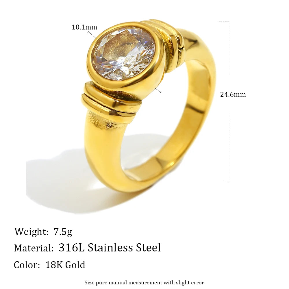 MamacitaSlay 316L Stainless Steel Zircon Irregular Ring 18K Gold Plated Waterproof Jewelry Women's Classic Ring High Quality