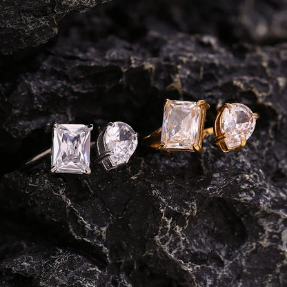 MamacitaSlay 316L Stainless Steel Zircon Asymmetric Adjustable Ring 18K Gold Plated Waterproof Jewelry For Women Trendy Ring