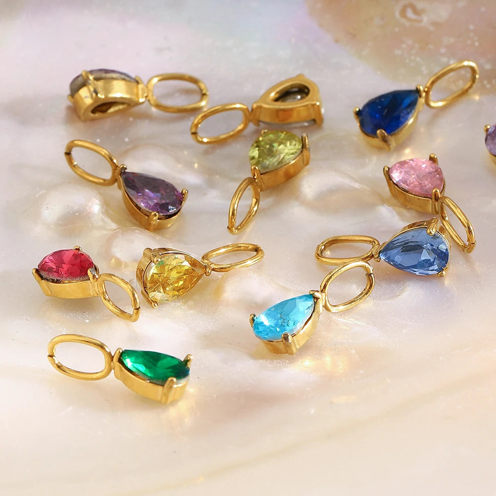 MamacitaSlay 316L Stainless Steel Zircon December Birthstone Charms Earrings Necklaces Bracelets DIY Pendant Waterproof Jewelry