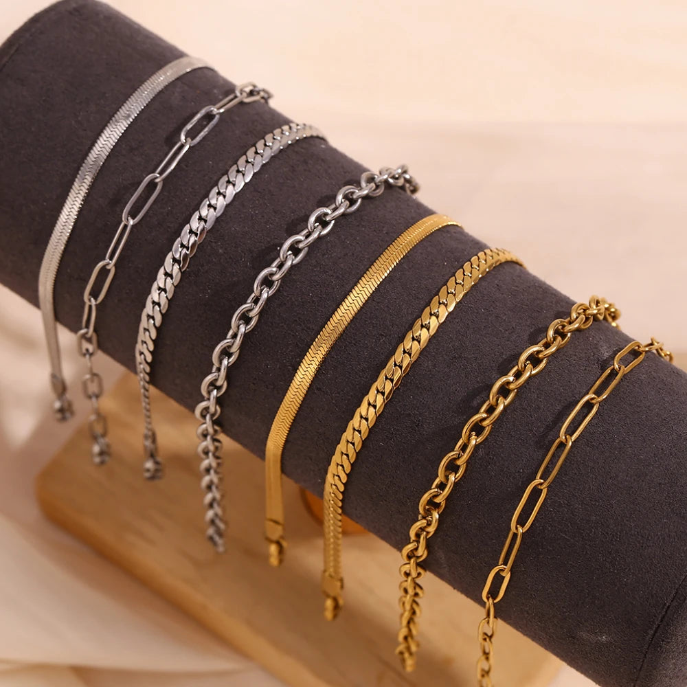 MamacitaSlay Classic Paper Clip Chain Blade Chain O Chain NK Chain Women's Hand Bracelets Trendy Women's Stainless Steel Jewelry