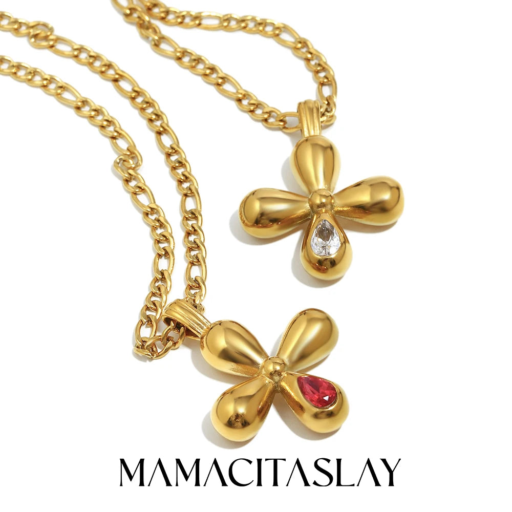 MamacitaSlay 316L Stainless Steel Heart Cross Zircon Earrings Necklace 18K Gold Plated Waterproof Jewelry Set Women's Gifts