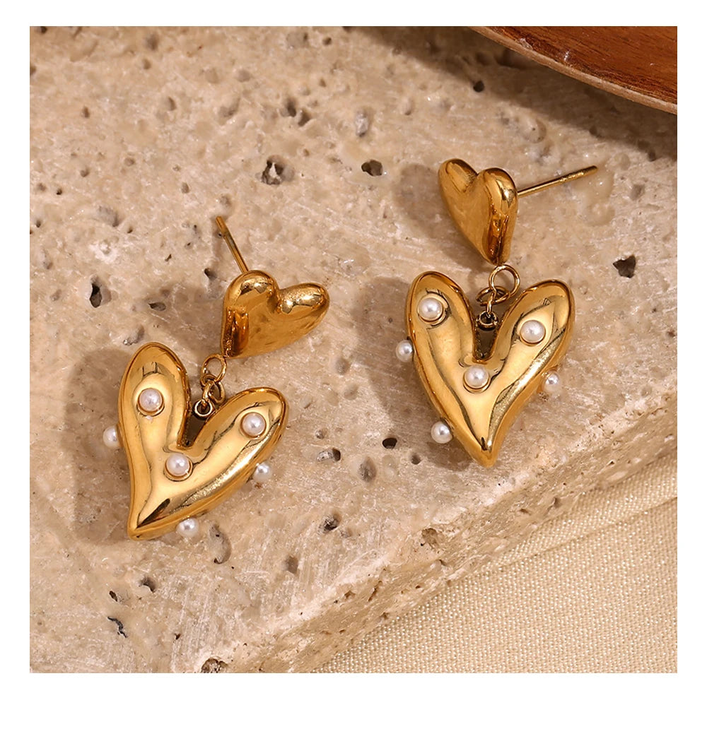 MamacitaSlay Elegant Imitation Pearl Heart Earrings 316L Stainless Steel Fashion Women Jewelry For Wedding Party Daily Wear
