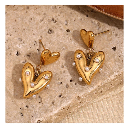 MamacitaSlay Elegant Imitation Pearl Heart Earrings 316L Stainless Steel Fashion Women Jewelry For Wedding Party Daily Wear