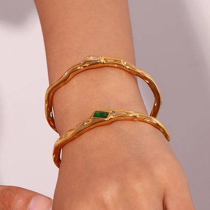 MamacitaSlay 316L Stainless Steel Twisted Shape Zircon Cuff Bracelet 18K Gold Plated Waterproof Jewelry For Women Everyday Wear