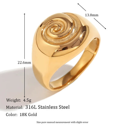 MamacitaSlay Unique Fingerprint Swirl Ripple Gold Silver Colour Rings Womens Stainless Steel Tarnish Free Jewelry Accessories